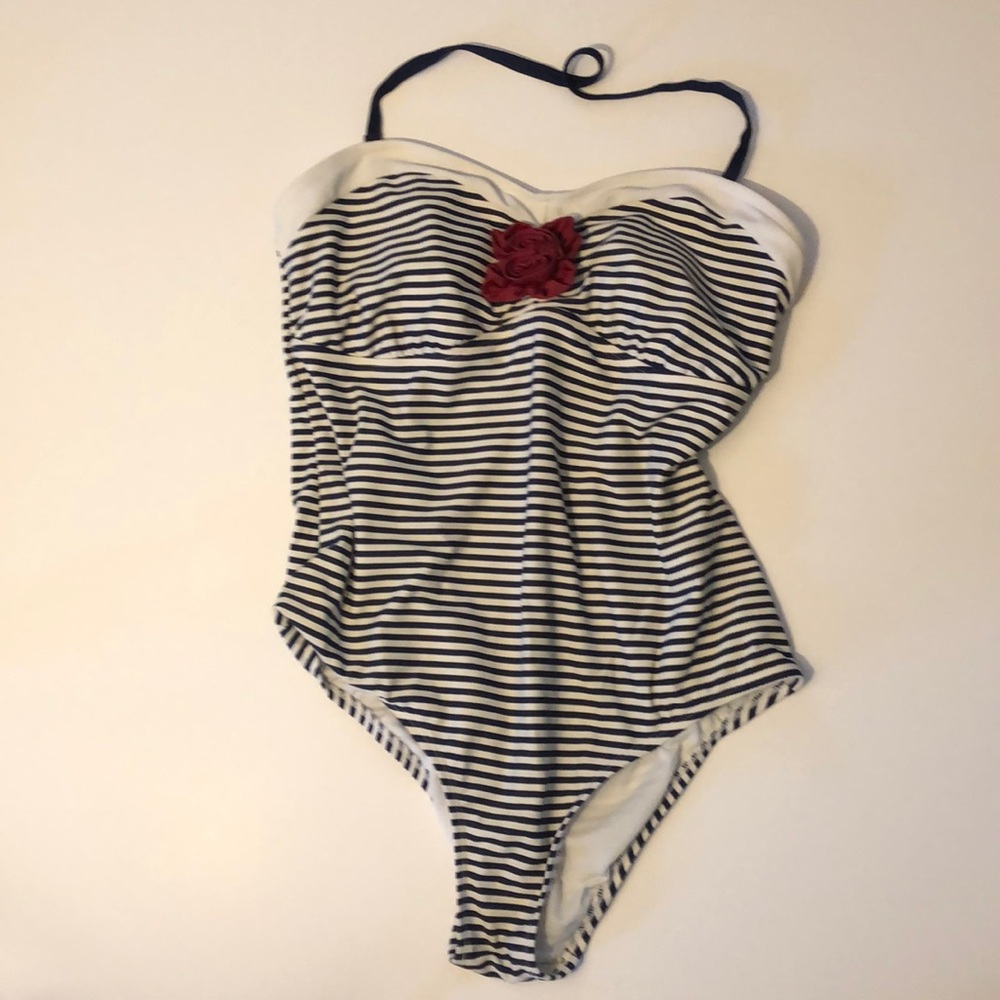 Merona striped mallot one piece bathing suite